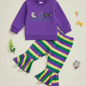 Hoodie and Striped Flare Pants Set